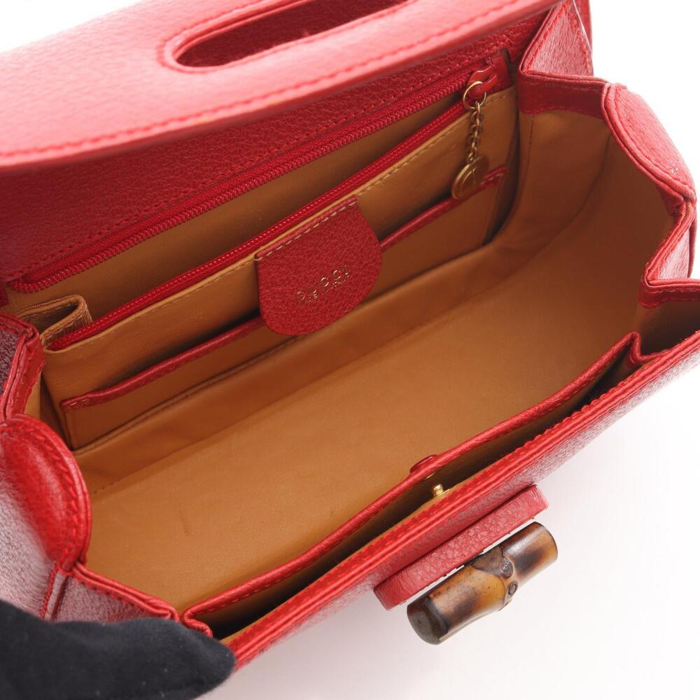Gucci Handbag Leather Red Bamboo